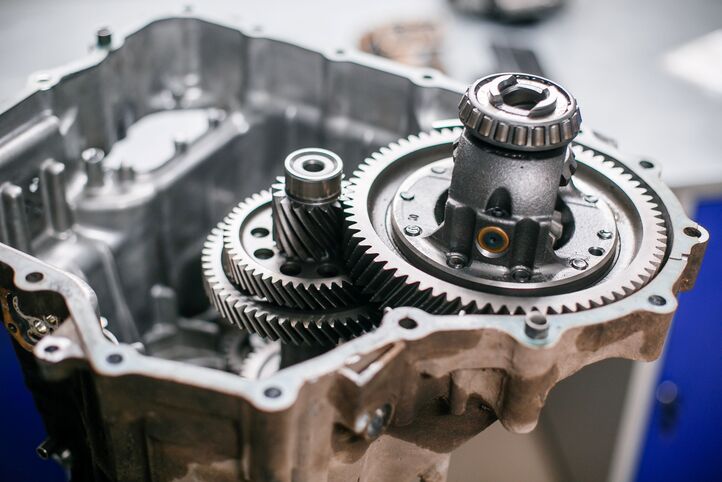 Example photo of gearbox components that must be thoroughly cleaned before assembly.